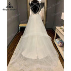 Vestido de novia vintage bohemio NumberSea con escote en V, corpiño de encaje y espalda abierta, corte A, tirantes finos, estilo playero, para boda civil, 2025