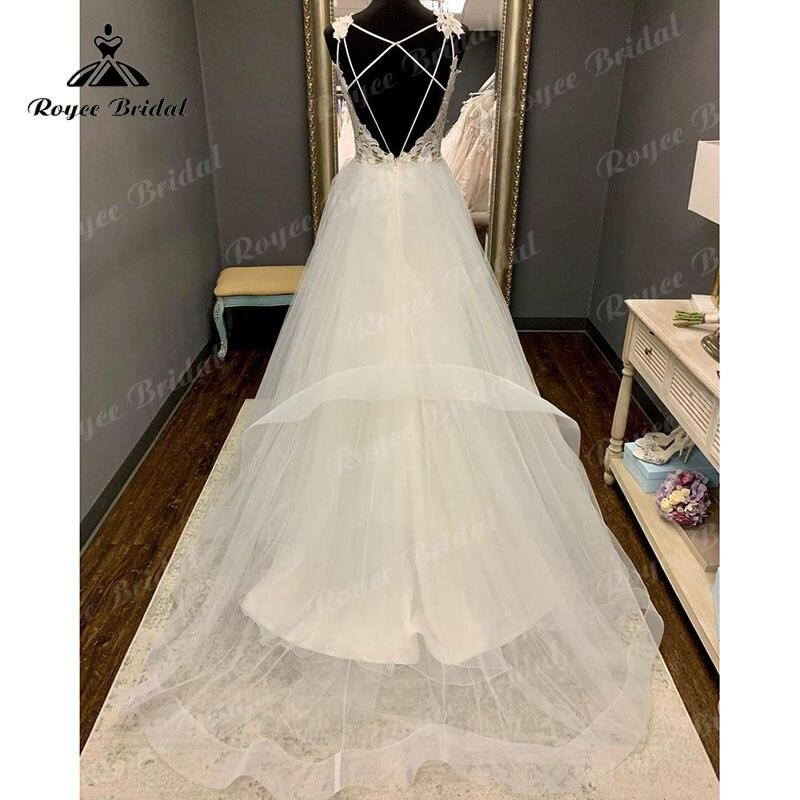 NumberSea Vintage Boho V Neck Lace Bodice Open Back A Line Wedding Dress Spaghetti Straps Beach Robe Civil Bridal Wedidng Gowns 2025