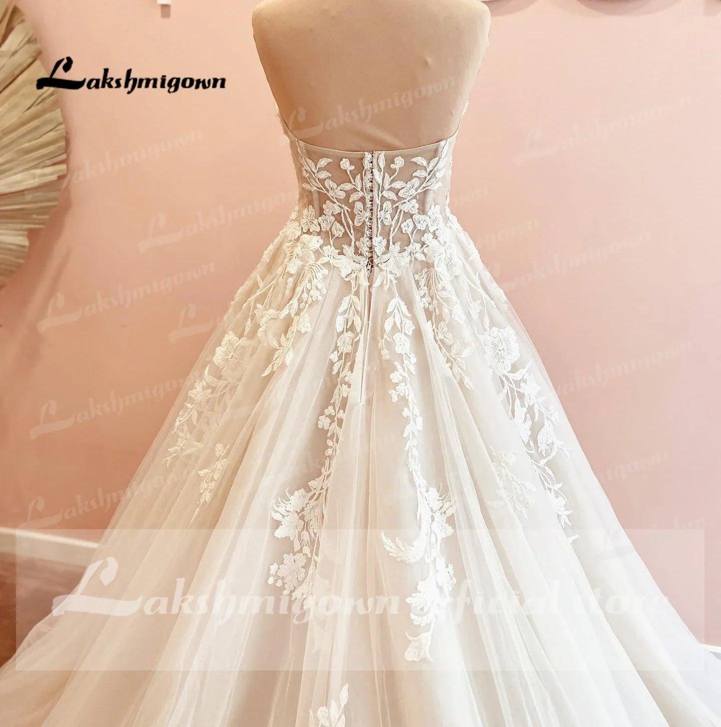 Vestidos de novia vintage con escote en V profundo, vestido de novia con apliques de encaje, corte A, espalda abierta, cola larga, vestido de novia 