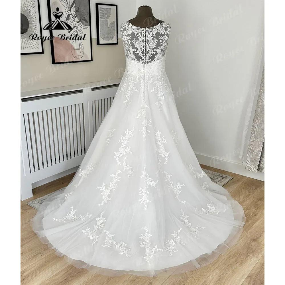 Vestido de novia NumberSea vintage con apliques de encaje y espalda ilusión, escote en V, para mujer, 2024 