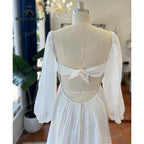 Vintage Princess Polka Dot Tulle Puff Long Sleeve Beach A Line Wedding Gown Open Back Square Collar Neckline Floor-Length&nbsp;