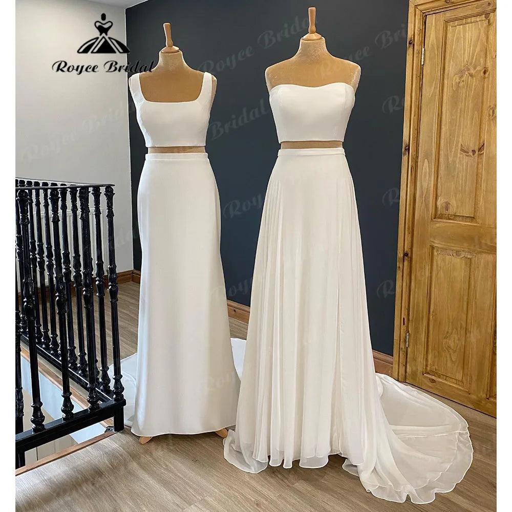 Vestido de novia vintage de dos piezas de satén suave estilo bohemio para playa, estilo campestre, para mujer, 2024, para cena o boda. 