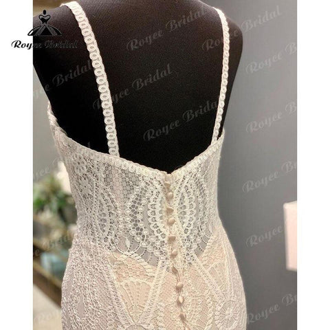 NumberSea Vintage V-Ausschnitt Spitze Spaghetti-Trägern Meerjungfrau/Trompete Boho Hochzeitskleid 2025 Brautkleider Nach Maß Robe Mariage Zivil Sexy