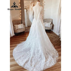 Vintage Women A Line Beach Lace Wedding Dress Open Back Off White Wedding Gowns for Bride Brautkleider NumberSea