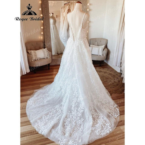 Vestido de novia vintage de encaje estilo playa, corte A, espalda abierta, 2025, blanco roto, para novias, número de modelo: Brautkleider. 