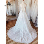 Vintage Women A Line Beach Lace Wedding Dress Open Back Off White Wedding Gowns for Bride Brautkleider NumberSea