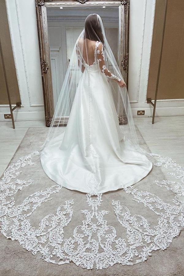 Vestido de novia NumberSea vintage de satén con encaje y escote en V profundo, MW593