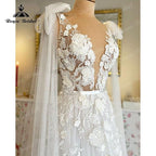 Vestido de novia con capa, escote en V profundo, apliques de encaje, barrido floral, 2025, Birdal, vestidos de boda civiles para playa, vestidos de novia elegantes
