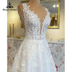 Vestido de novia con escote en V 2025, apliques de encaje de lujo, cola de corte para novia, vestido de novia para mujer, hecho a medida.