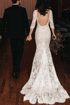 Vestidos de novia de sirena con escote en V, encaje y apliques, con cola de corte