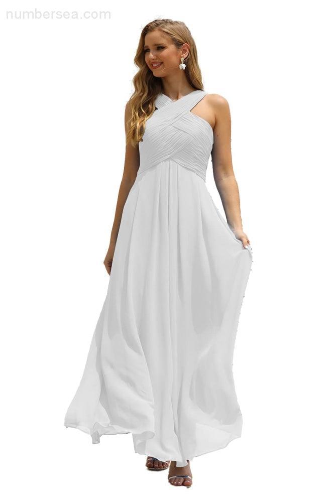 Numbersea Women Halter Chiffon Bridesmaid Dress A-line Long Formal Prom Gown SEA28015-numbersea