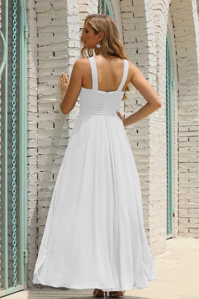 Numbersea Women Halter Chiffon Bridesmaid Dress A-line Long Formal Prom Gown SEA28015-numbersea