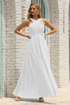 Numbersea Women Halter Chiffon Bridesmaid Dress A-line Long Formal Prom Gown SEA28015-numbersea