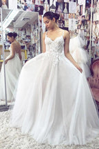 Vestido de novia NumberSea blanco de corte A con escote en forma de corazón, tirantes finos y espalda descubierta de encaje