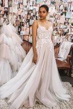 Vestido de novia NumberSea blanco de corte A con escote en forma de corazón, tirantes finos y espalda descubierta de encaje