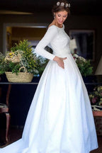 Vestido de novia NumberSea blanco de manga larga, sin espalda y con bolsillo, MW968