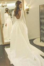Vestido de novia NumberSea blanco de manga larga, sin espalda y con bolsillo, MW968