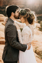 Vestidos de novia de playa con mangas largas de tul y encaje blanco NumberSea, vestido de novia