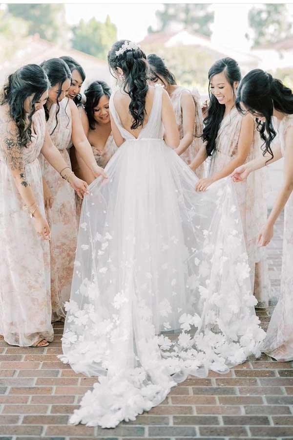 Vestidos de novia de playa con escote en V y tul blanco NumberSea, vestidos de novia