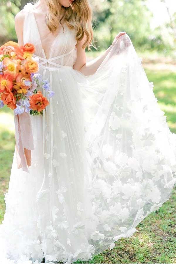 Vestidos de novia de playa con escote en V y tul blanco NumberSea, vestidos de novia