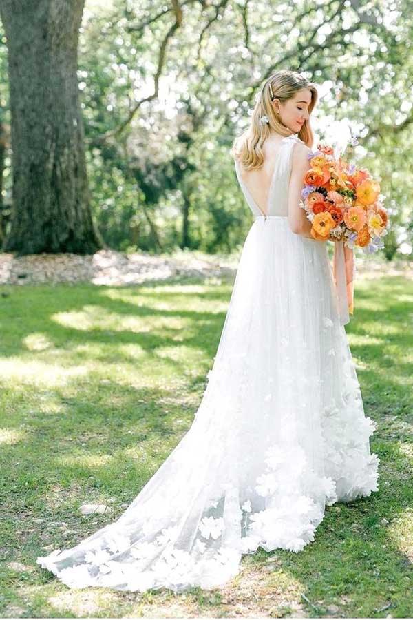Vestidos de novia de playa con escote en V y tul blanco NumberSea, vestidos de novia