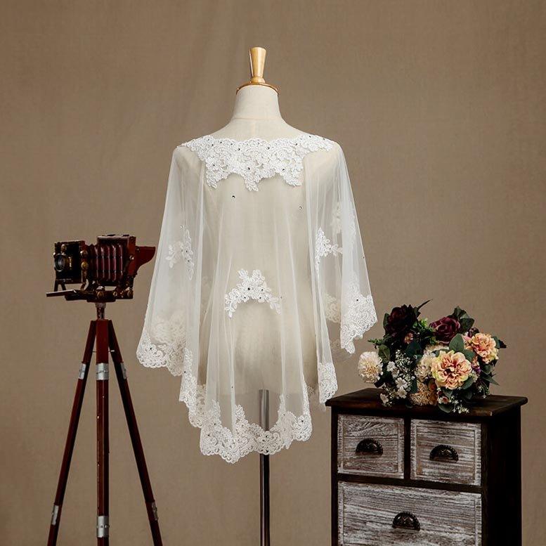 NumberSea - Women's Wrap Shrugs Shawls Tulle Wedding Party / Evening Appliques Flower Lace with Beading