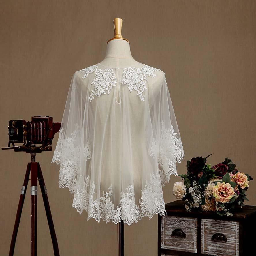 NumberSea - Women's Wrap Shrugs Shawls Tulle Wedding Party Appliques Flower Lace Wedding Capelets