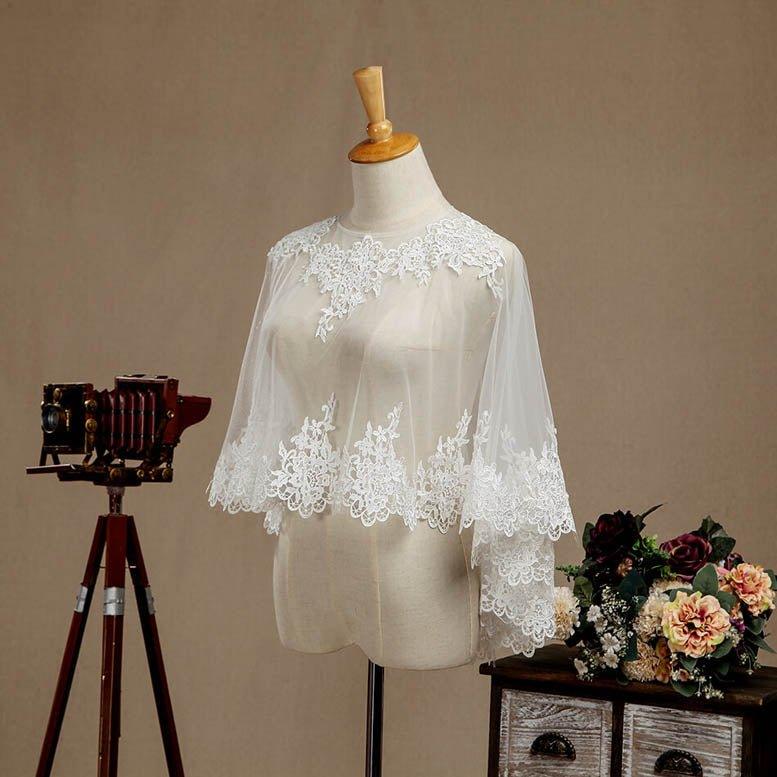 NumberSea - Women's Wrap Shrugs Shawls Tulle Wedding Party Appliques Flower Lace Wedding Capelets