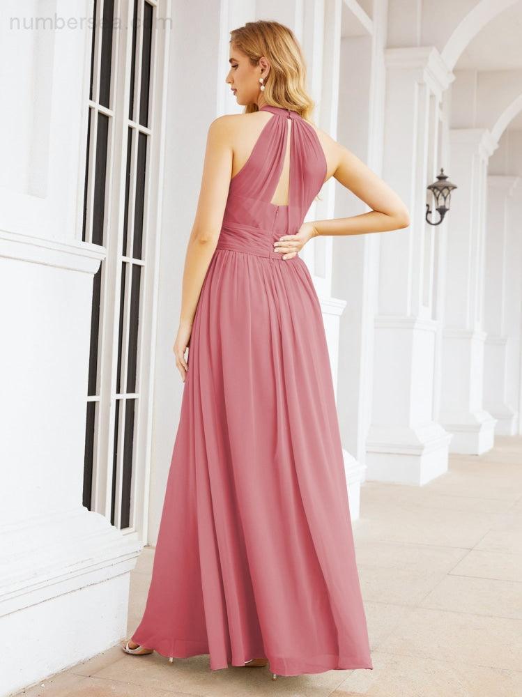 Numbersea Halter Sleeveless Bridesmaid Dresses Long for Party Wedding Evening 28054-numbersea