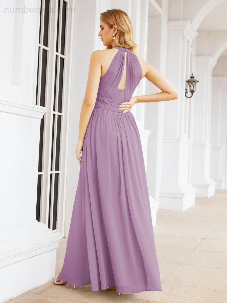 Numbersea Halter Sleeveless Bridesmaid Dresses Long for Party Wedding Evening 28054-numbersea
