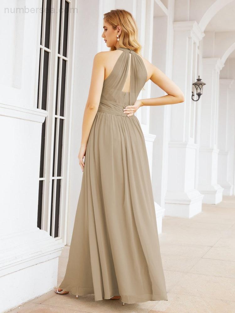 Numbersea Halter Sleeveless Bridesmaid Dresses Long for Party Wedding Evening 28054-numbersea