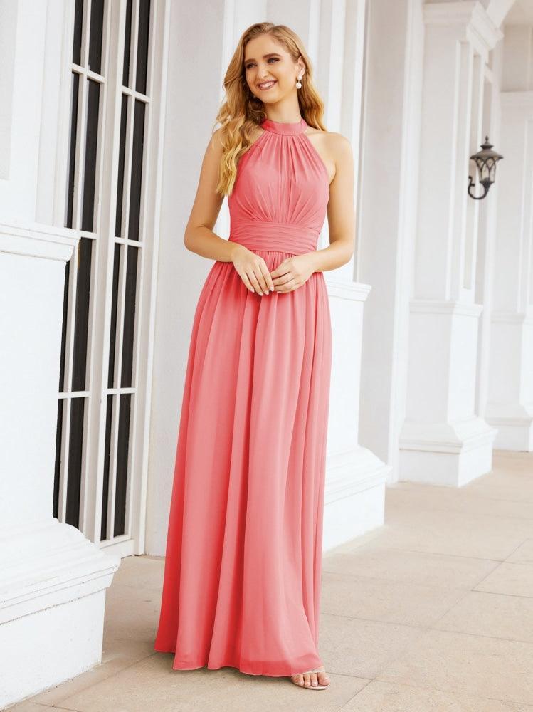 Numbersea Halter Sleeveless Bridesmaid Dresses Long for Party Wedding Evening 28054-numbersea