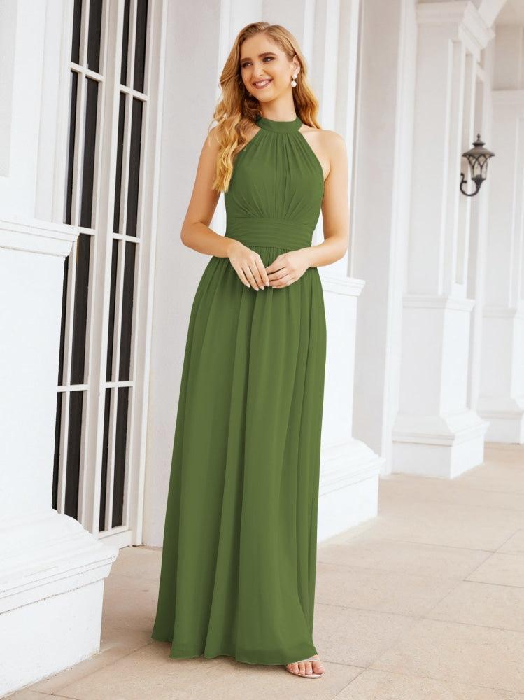Numbersea Halter Sleeveless Bridesmaid Dresses Long for Party Wedding Evening 28054-numbersea