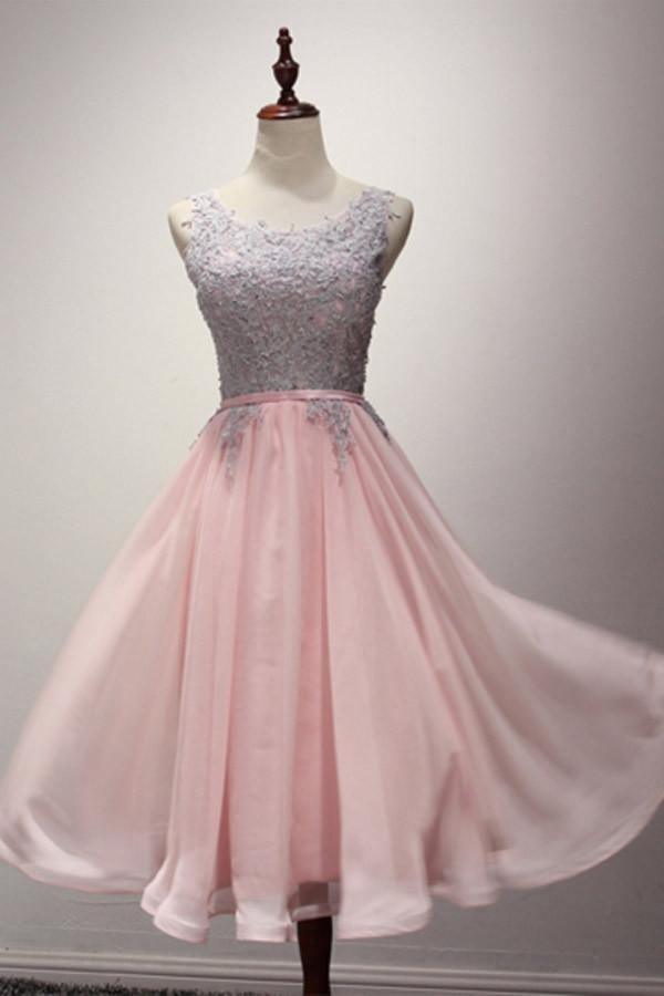 A-Linie Applikationen Bänder U-Ausschnitt Knielanges Homecoming-Kleid