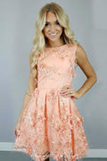 A-Line Bateau  Coral Satin Homecoming Dress with Appliques Flowers