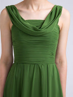 NumberSea - A - Line Bridesmaid Dress Cowl Neck Sleeveless Open Back Floor Length Chiffon with Ruched