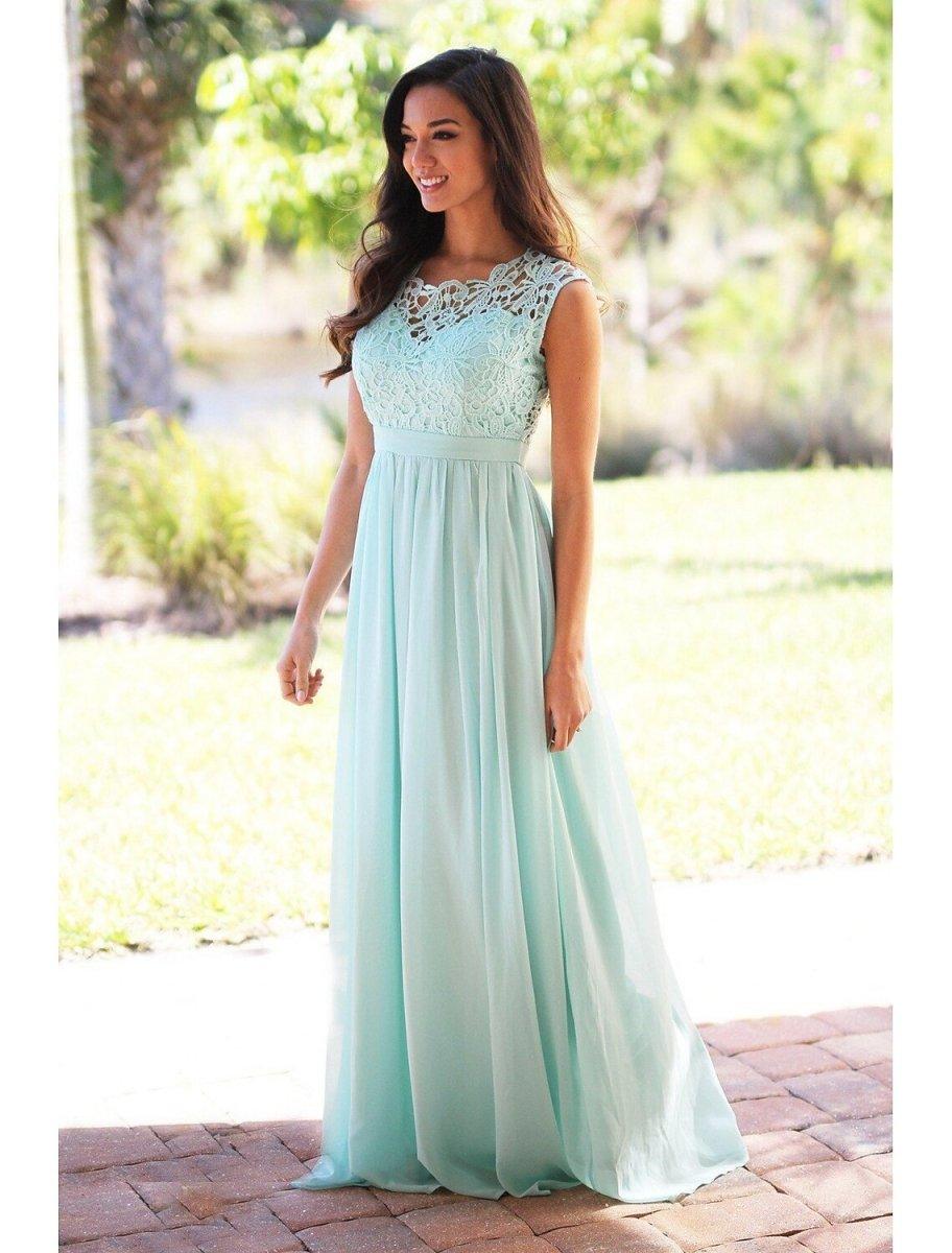 NumberSea - A - Line Bridesmaid Dress Jewel Neck Sleeveless Elegant Floor Length Chiffon / Lace with Sash / Ribbon / Pleats
