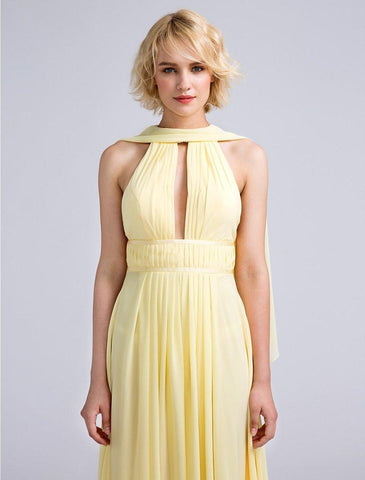 NumberSea - A - Line Bridesmaid Dress Jewel Neck Sleeveless Elegant Floor Length Chiffon with Beading / Draping