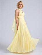 NumberSea - A - Line Bridesmaid Dress Jewel Neck Sleeveless Elegant Floor Length Chiffon with Beading / Draping