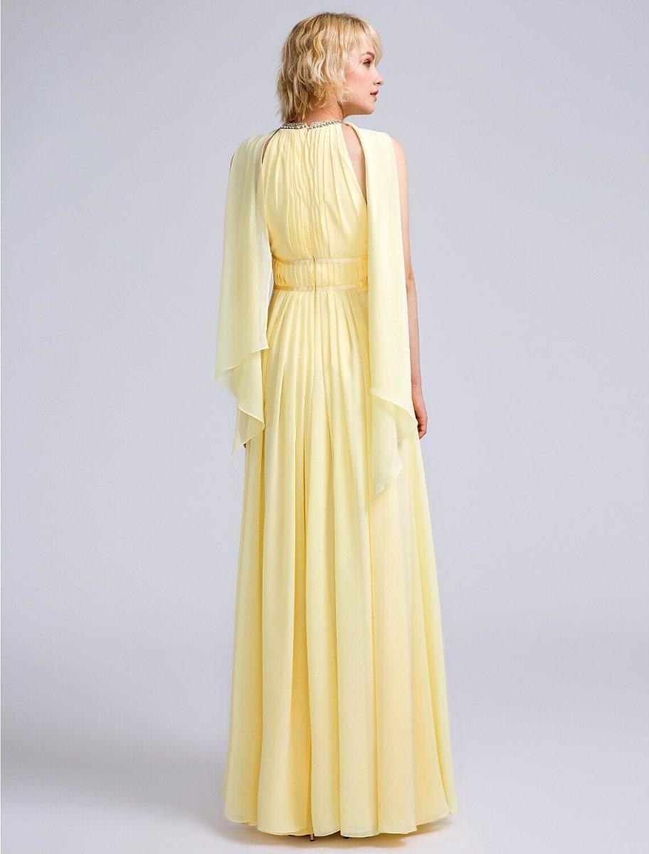 NumberSea - A - Line Bridesmaid Dress Jewel Neck Sleeveless Elegant Floor Length Chiffon with Beading / Draping
