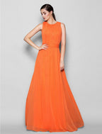 NumberSea - A - Line Bridesmaid Dress Jewel Neck Sleeveless Elegant Floor Length Chiffon with Criss Cross