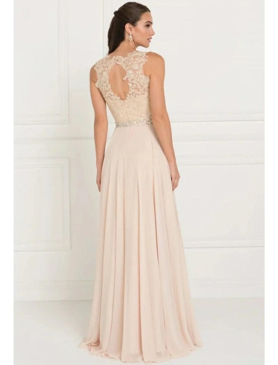 NumberSea - A - Line Bridesmaid Dress Jewel Neck Sleeveless Elegant Sweep / Brush Train Tulle with Lace / Sash / Ribbon