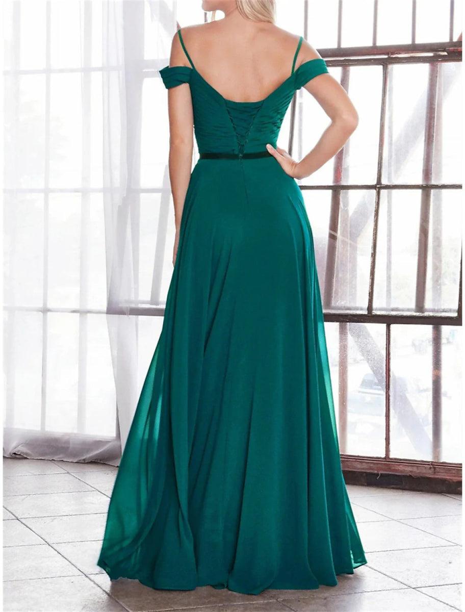 NumberSea - A - Line Bridesmaid Dress Off Shoulder Sleeveless Pink Floor Length Chiffon with Sash / Ribbon / Ruching