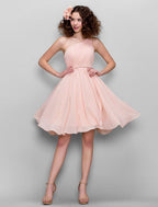NumberSea - A - Line Bridesmaid Dress One Shoulder Sleeveless All Celebrity Styles Knee Length Chiffon with Side Draping