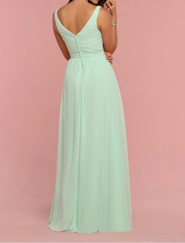 NumberSea - A - Line Bridesmaid Dress Straps / Plunging Neck / V Neck Sleeveless Open Back Floor Length Chiffon / Shantung / Imitated Silk with Pleats / Draping / Ruching