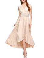 NumberSea - A - Line Bridesmaid Dress V Neck Sleeveless Convertible Infinity Asymmetrical Spandex with Pleats / Solid Color