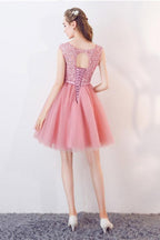 A-Line Cap Sleeves Appliques Bowknot Crystal Sashes Homecoming Dress