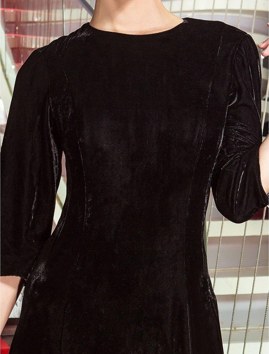 NumberSea - A - Line Celebrity Style Dress Wedding Guest Floor Length 3/4 Length Sleeve Jewel Neck Velvet with Pleats