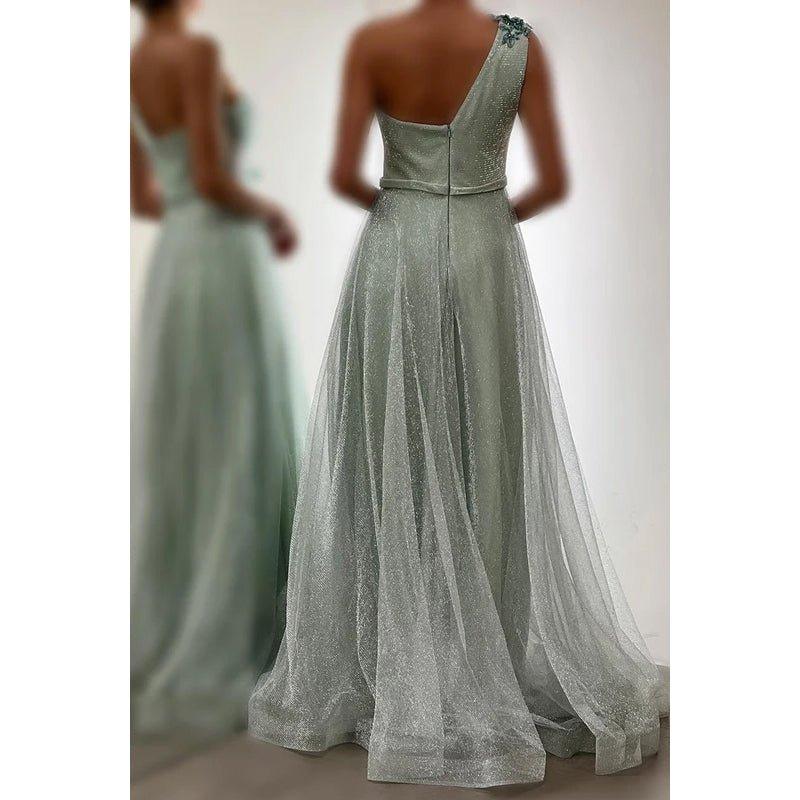 NumberSea - A - Line Charming One Shoulder Tulle Sleeveless Formal Party Prom Dress