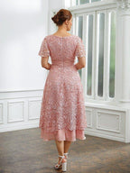 NumberSea - A - Line Chiffon Applique V - neck Short Sleeves Length Dresses